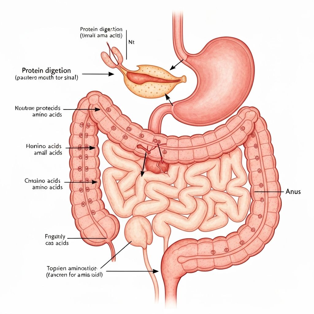 Protein digestion pathway through the gastrointestinal system